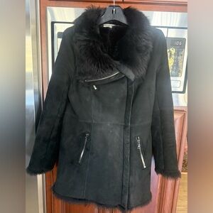 Andrew Marc Black Shearling Jacket with Fur Trim